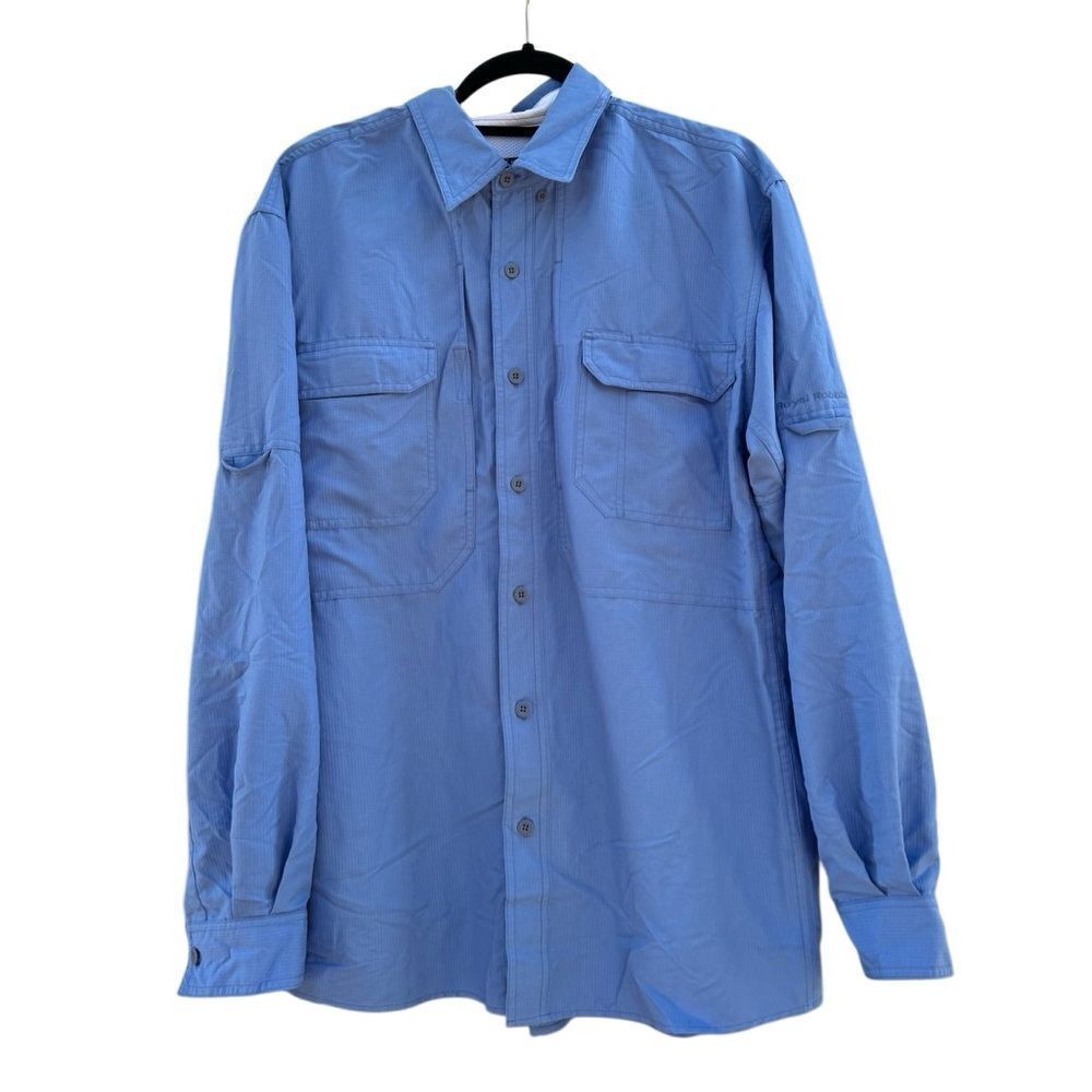 Royal Robbins Blue Long Sleeve Button Down WickedMesh UPF Protection Shirt Large